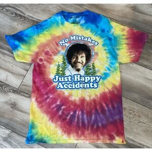 Bob Ross No Mistakes Just Happy Accidents Multi Tie‎ Dye T-Shirt Men's Size M